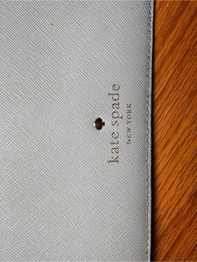 kate spade powder blue leather card wallet with gold logo